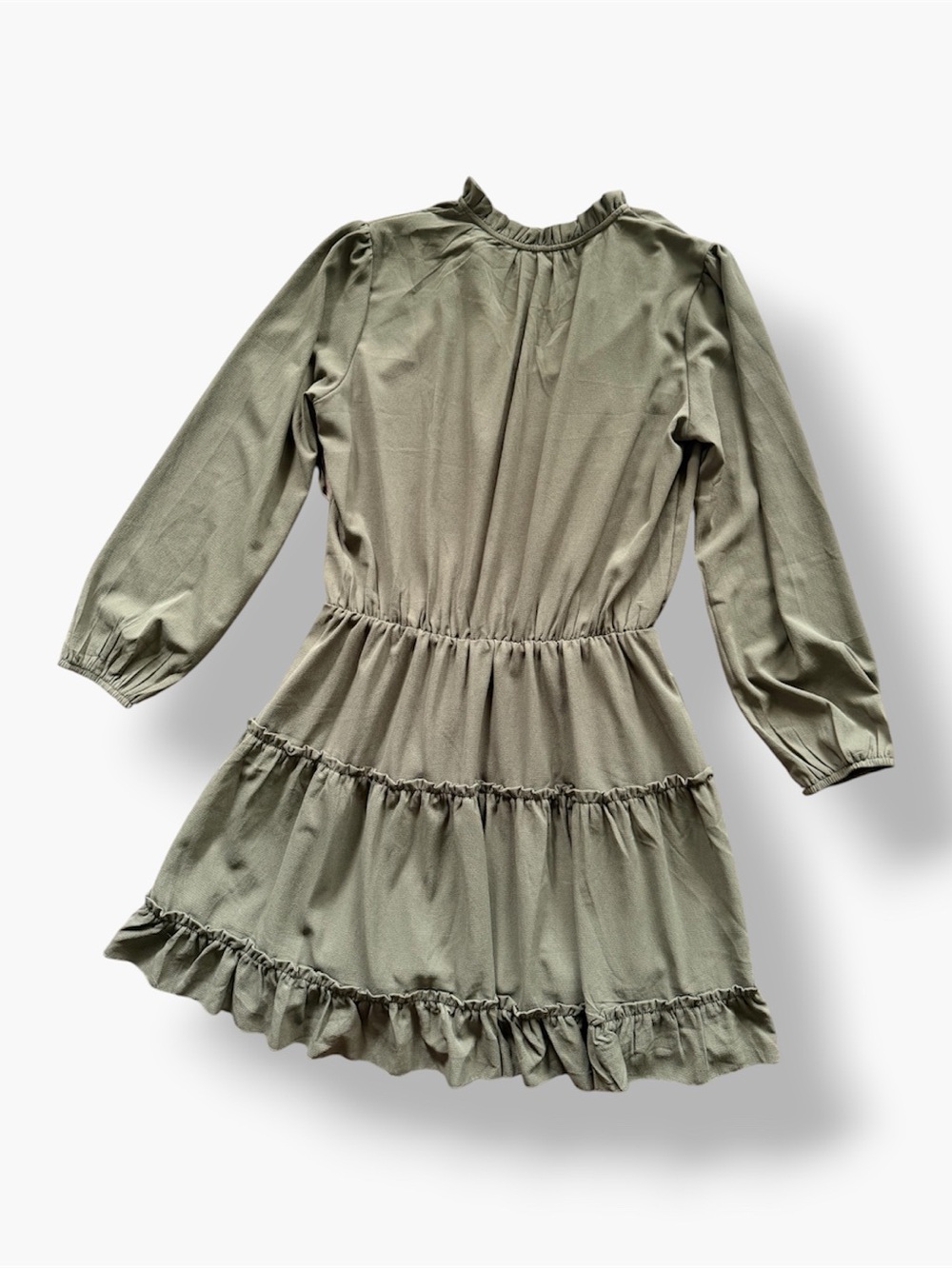Asvivid, Ruffled Tiered Long-Sleeve Mini Dress in Olive - XL - Picture 5 of 6